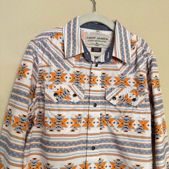 Cody James Shirt Youth Boys Size M Western Aztec Country Pearl Snap White Orange - Picture 4 of 15
